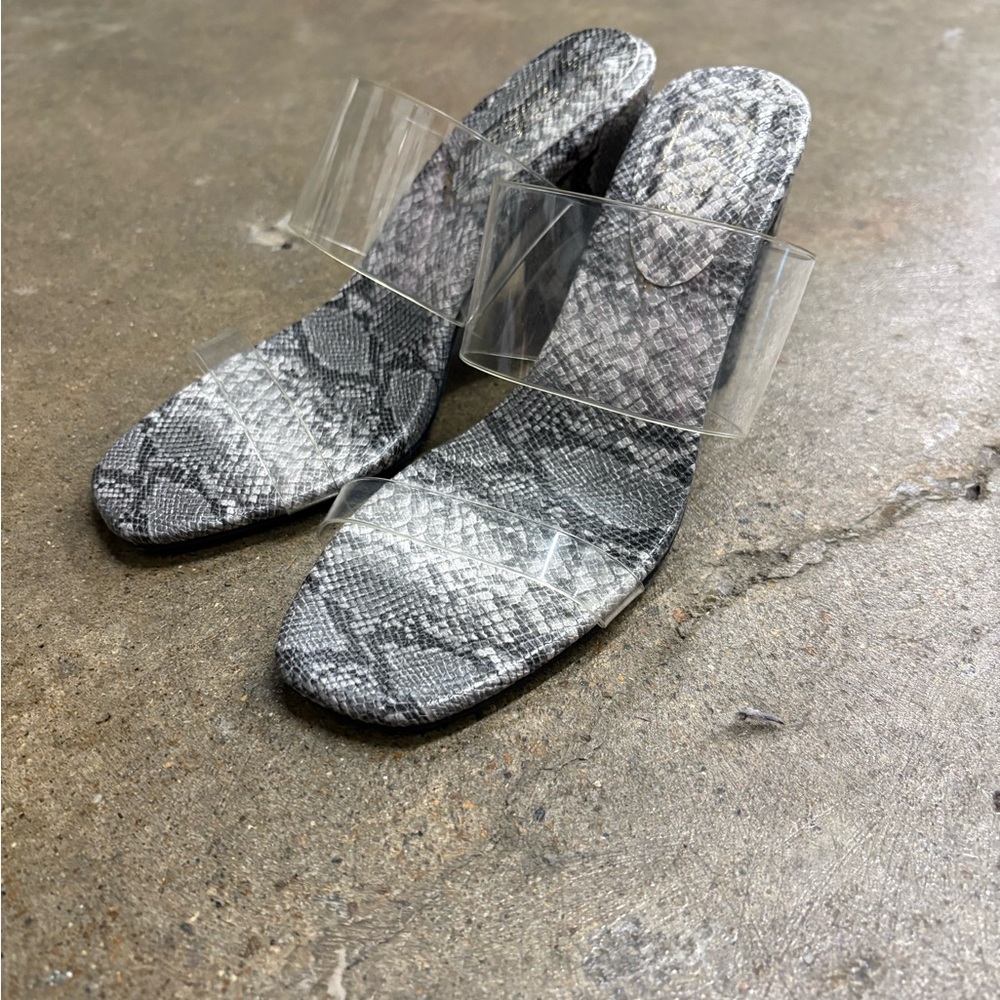 ShuShop Gray Snakeskin Heels